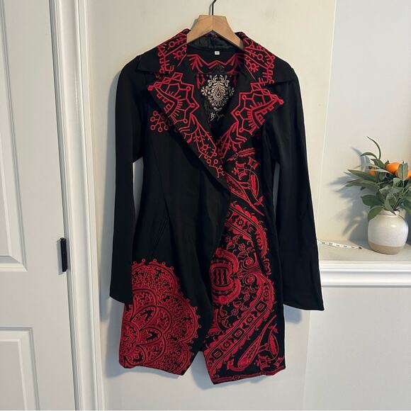 NEW Johnny Was Biya Black Red Wool Blend Embroidered Jacket XS - Picture 10 of 14